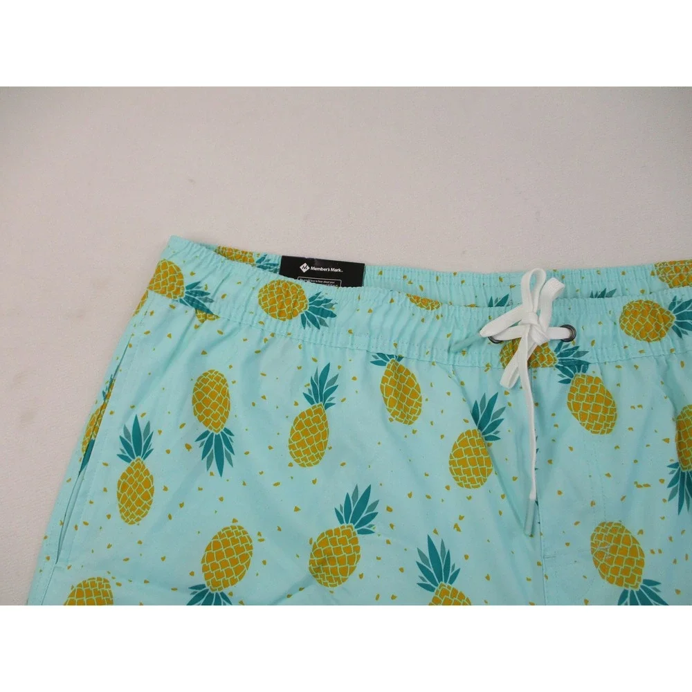 Member's Mark Swim Trunks Men XXL Mint Mist Pineapple Print Resort 4-Way Stretch